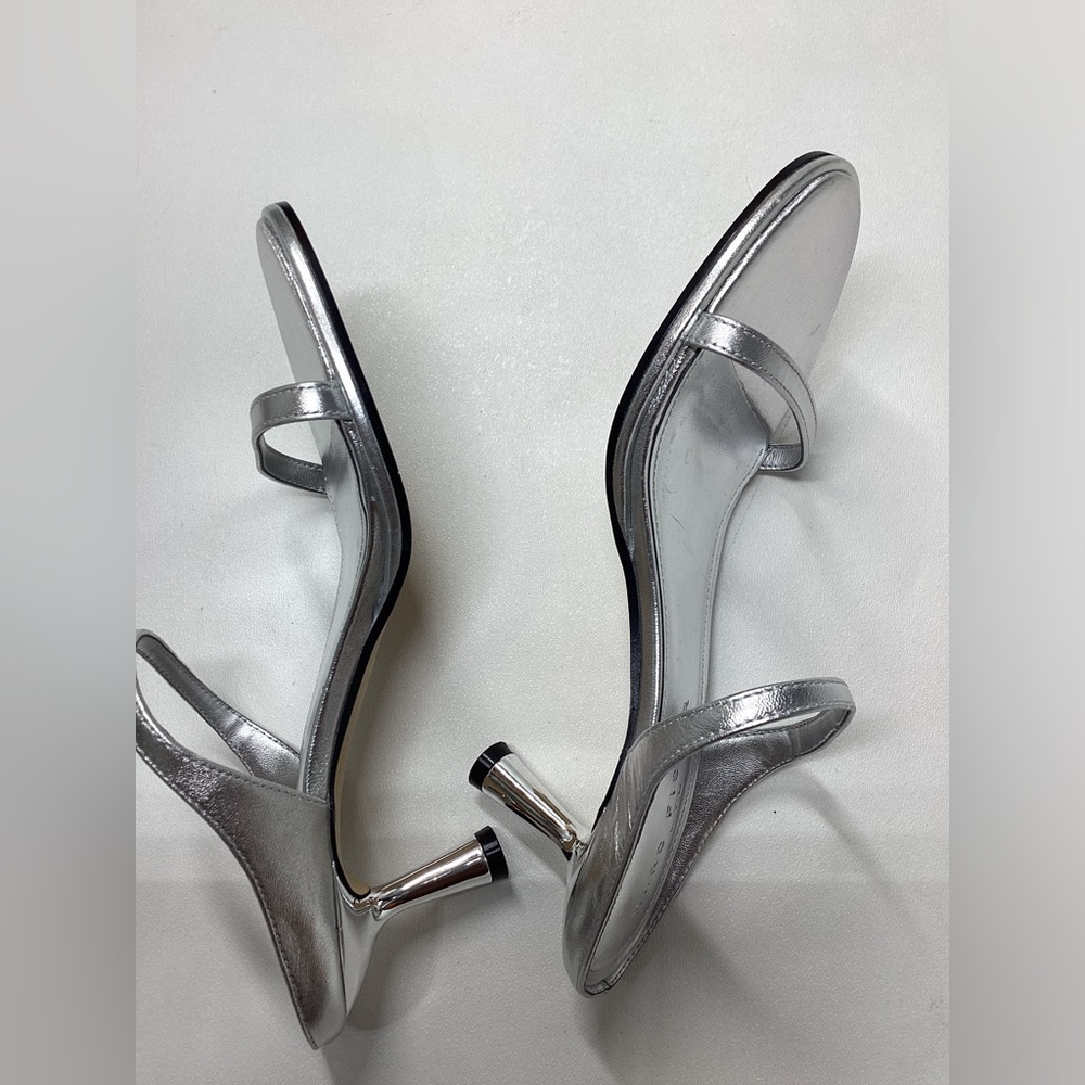 Marc Fisher Alonde ‎ Silver Leather Heeled Slide Sandal Size 8.5 - Picture 13 of 15